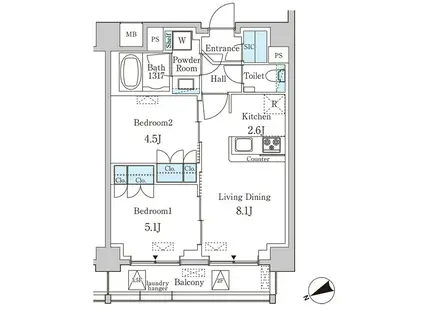 プリマリード南青山(2LDK/5階)の間取り写真