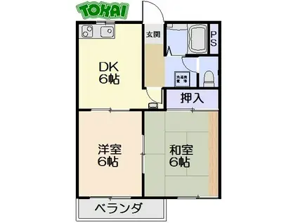 ラフォーレMIX(2DK/1階)の間取り写真