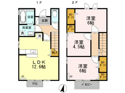 デュープレックス夢咲(3LDK/1階)の間取り写真