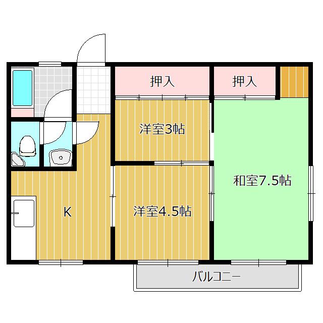 ロイヤルマンション井宮(3K/2階)の間取り写真