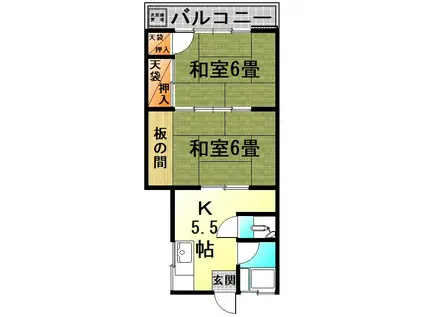木村コーポ(2K/2階)の間取り写真
