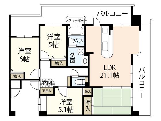 フローレンス己斐本町リバーサイド(4LDK/11階)の間取り写真