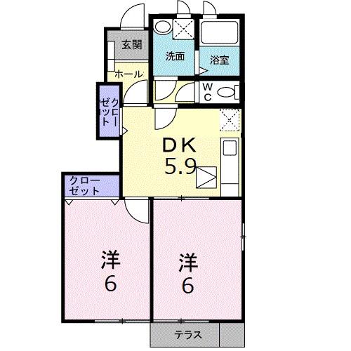 エレガンス壱番館(2DK/1階)の間取り写真