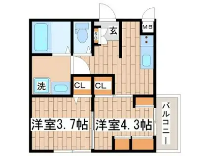 エヌエムキャラントドゥ(2K/2階)の間取り写真