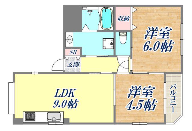 クレセント夙川(2LDK/2階)の間取り写真