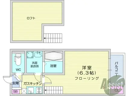 ハーモニーテラス旭丘堤Ⅲ(1K/1階)の間取り写真