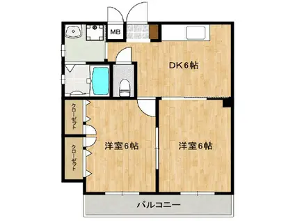 ジェイプライド今里南(2DK/6階)の間取り写真