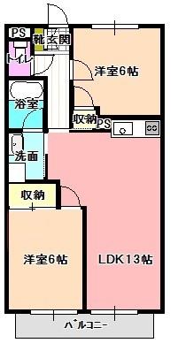 SURPLUS THREEキャッスルトマト(2LDK/2階)の間取り写真
