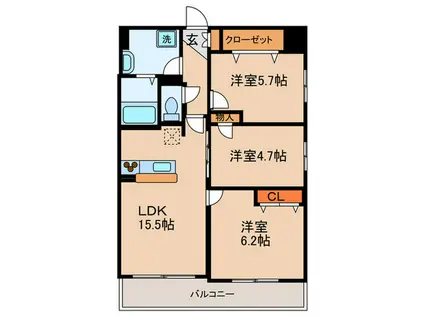 ヴェルジェ宮崎台(3LDK/3階)の間取り写真