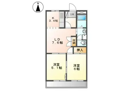 グランドールヒロ(2LDK/2階)の間取り写真