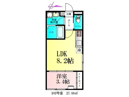 BAU宮町1号棟(1LDK/1階)の間取り写真
