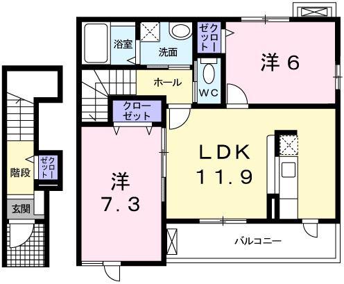 グラン・シャリオ B棟(2LDK/2階)の間取り写真