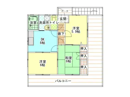 ディアズ山手B棟(3DK/2階)の間取り写真