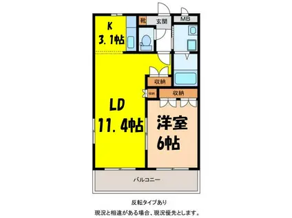 アスペルジュビュート(1LDK/2階)の間取り写真