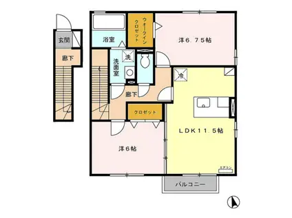 グランソシエA(2LDK/2階)の間取り写真