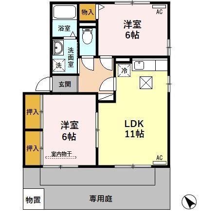 SALT VALLEY COURT B(2LDK/1階)の間取り写真