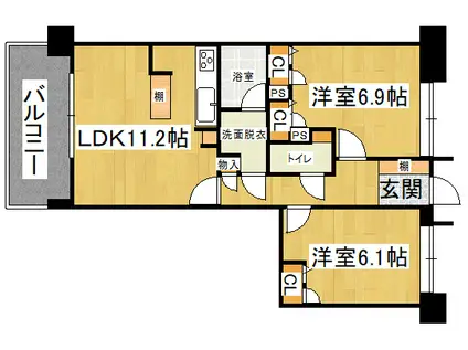 アンピール空港通II(2LDK/3階)の間取り写真
