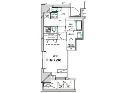 ディアレイシャス横浜ウエスト(1K/6階)の間取り写真