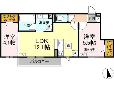 アクシス(2LDK/1階)の間取り写真