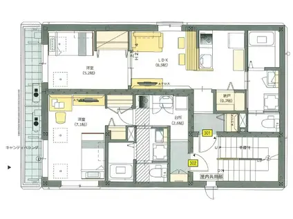 東金町1丁目 1LDK(1LDK/3階)の間取り写真