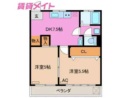 コーポグリーンFUKUTA(2DK/1階)の間取り写真