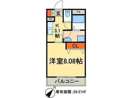 グリーンヒル(1K/2階)の間取り写真