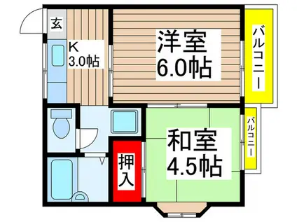 ニュー作新ハイツ(2K/2階)の間取り写真