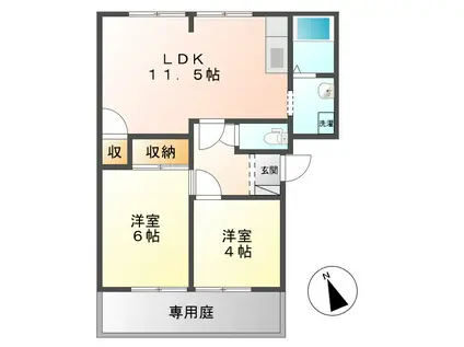 シャンポール赤土坂B棟(2LDK/1階)の間取り写真