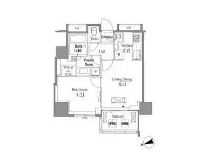 レジディアタワー目黒不動前(1LDK/17階)の間取り写真