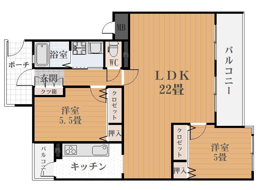 サーパス紫原(2LDK/2階)の間取り写真