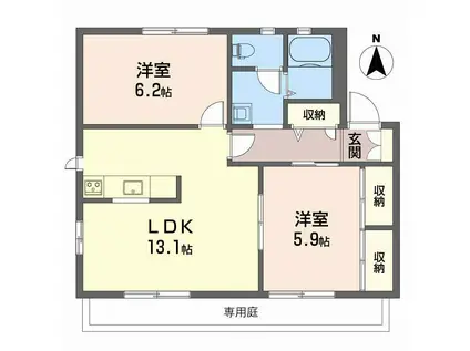 ウエストフィールドD棟(2LDK/1階)の間取り写真