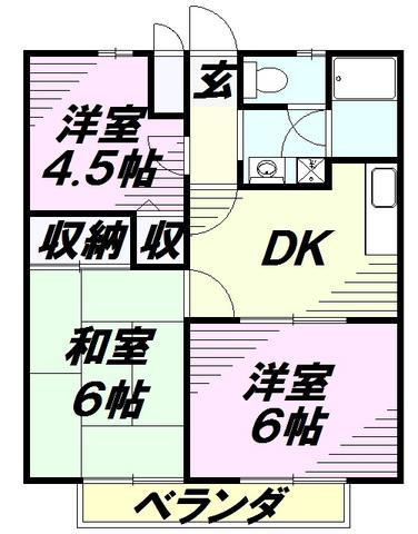 クレールメゾンA(3DK/2階)の間取り写真