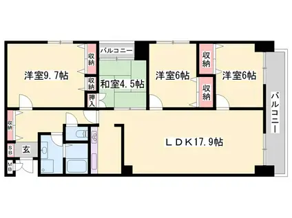 グランドビュー島本(4LDK/13階)の間取り写真