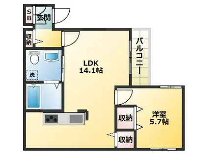 エスフラットⅢ(1LDK/2階)の間取り写真