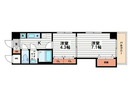 セントラル南船場(2K/12階)の間取り写真