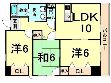 アザレ立花(3LDK/3階)の間取り写真