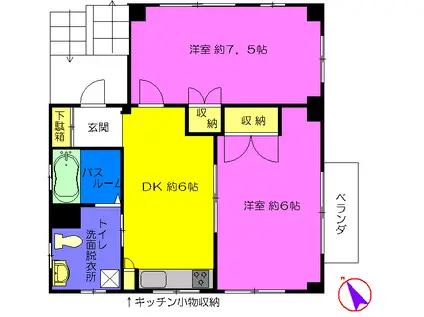 石原ビル(2DK/3階)の間取り写真