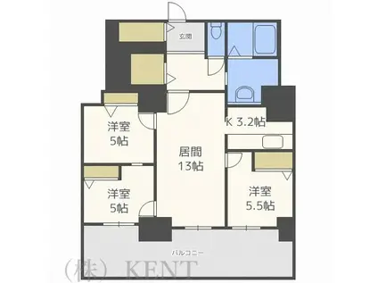 プレミスト琴似スカイクロスタワー(3LDK/10階)の間取り写真