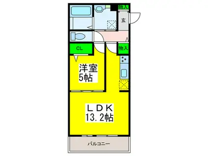 カーサ ソレアード(1LDK/1階)の間取り写真