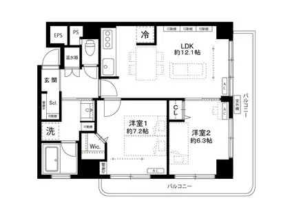ホワイトパレス(2LDK/5階)の間取り写真