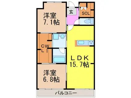 SUNNY SIDE V(2LDK/3階)の間取り写真