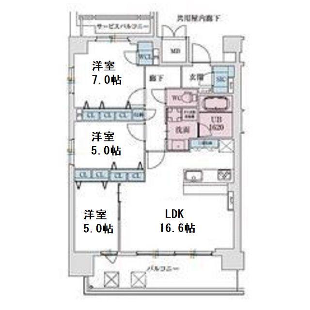 スプランディッド本町グラン(3LDK/18階)の間取り写真