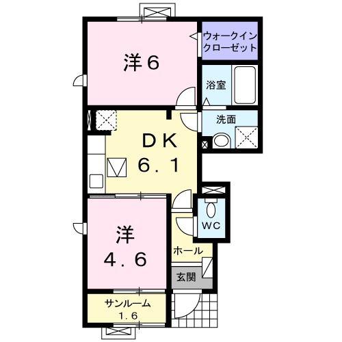 トレフル E(2DK/1階)の間取り写真