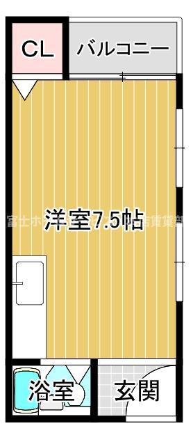 ブルーランス(ワンルーム/2階)の間取り写真