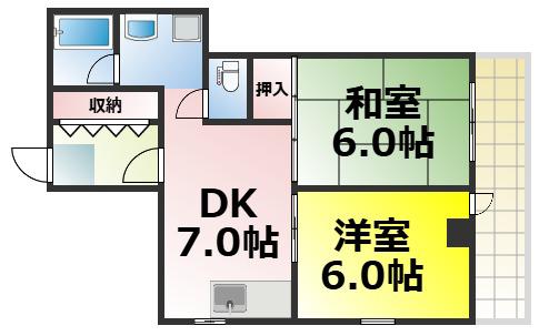 平和マンション(2DK/8階)の間取り写真