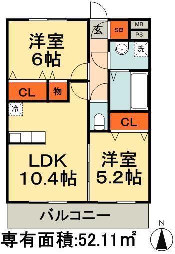 テラスガーデン(2LDK/1階)の間取り写真