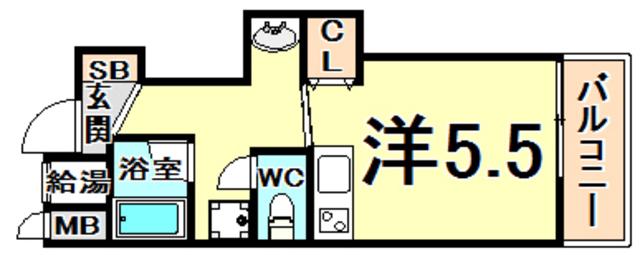新甲子園マンション(ワンルーム/2階)の間取り写真