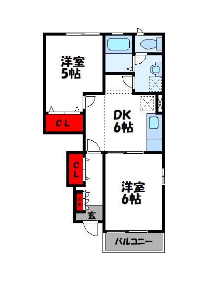 プレーヌ・飯塚A(2DK/1階)の間取り写真
