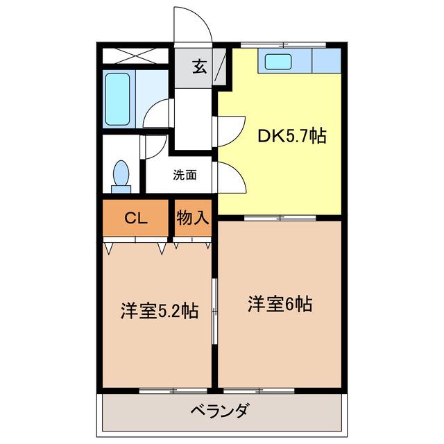 メゾンユニベール(2DK/2階)の間取り写真