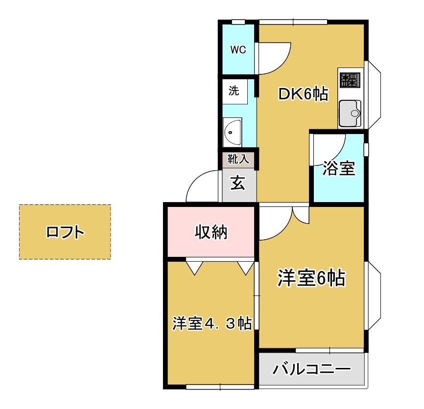 アルファ下愛子一号館(2DK/1階)の間取り写真